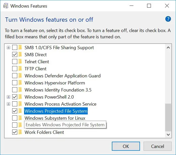 Sistema de archivos proyectado de Windows