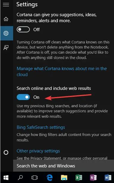 Eliminar la barra de búsqueda de Cortana en el menú de inicio de Windows 10