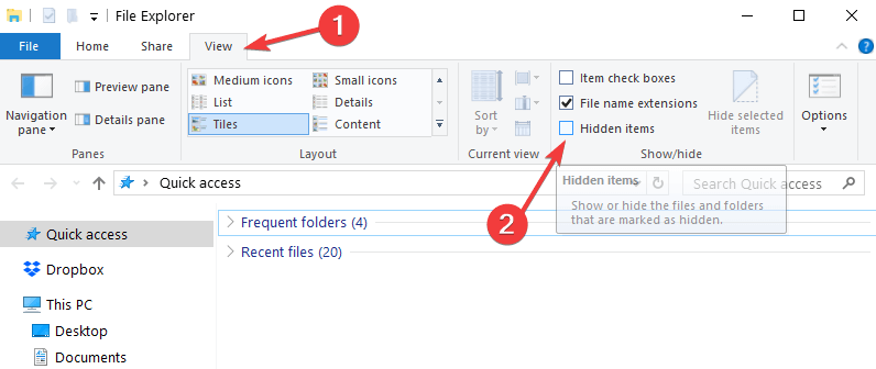 mostrar elementos ocultos explorador de archivos Se produjo un error al acceder a la caché de documentos de Office 