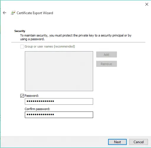 Asistente de exportación de certificados Windows 10 5
