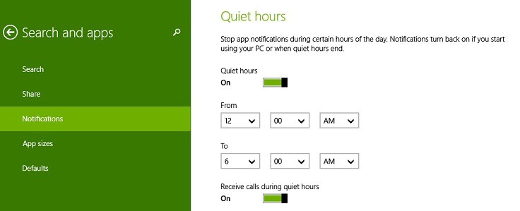 horas de silencio en windows 8.1