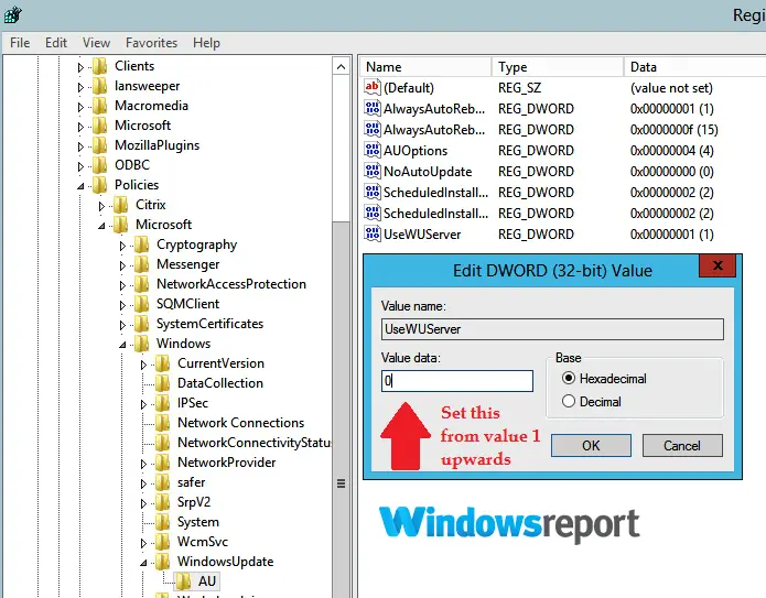 código de error 0x800f0954 UseWUServer