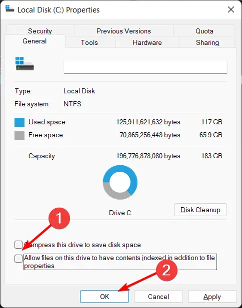 permitir-indexar-desactivar-okk desactivar la indexación de Windows 10