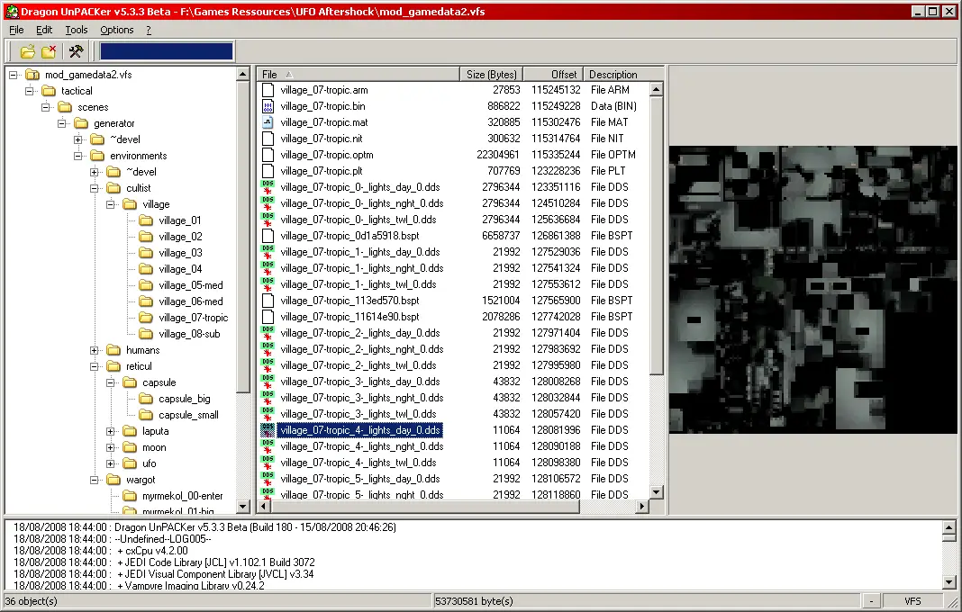 Un archivo VFS abierto en Dragon unPACKer cómo abrir archivos vfs en Windows 10