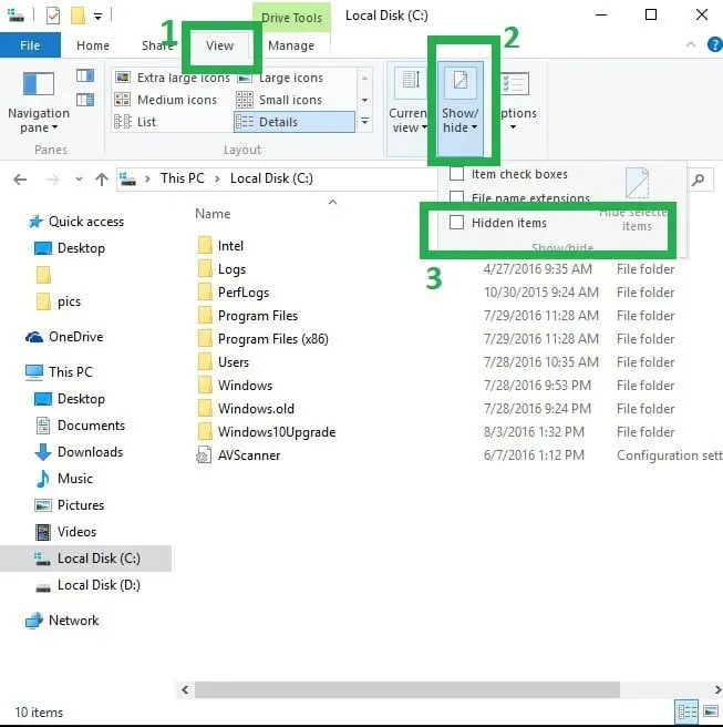 mostrar archivos ocultos windows 10