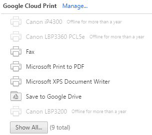 Lista de impresoras en la nube de Google