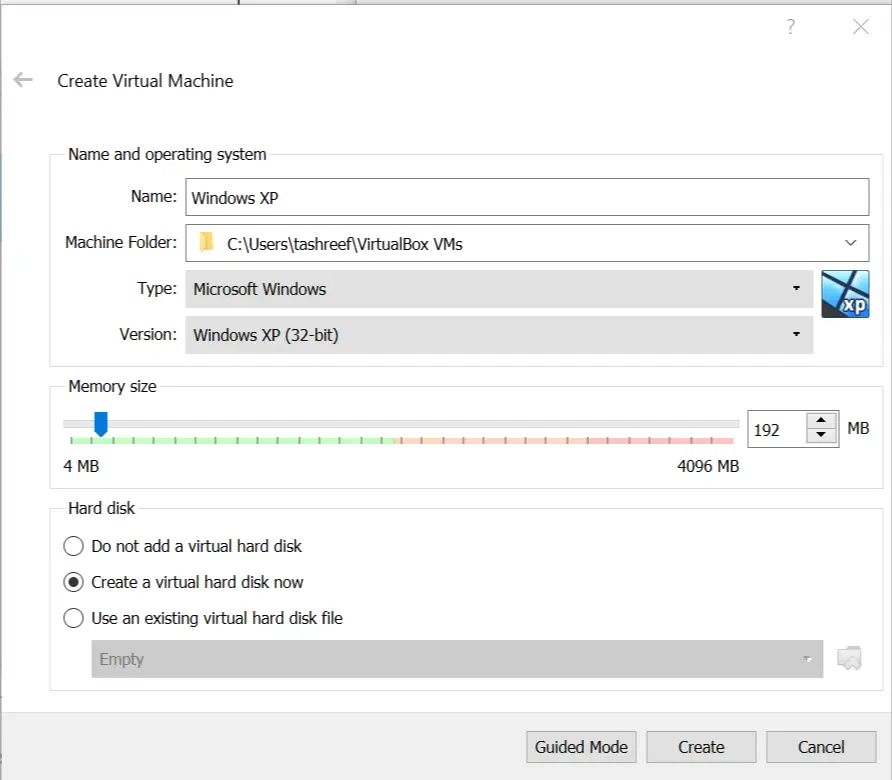 Crear nueva máquina virtual: XP de 32 bits