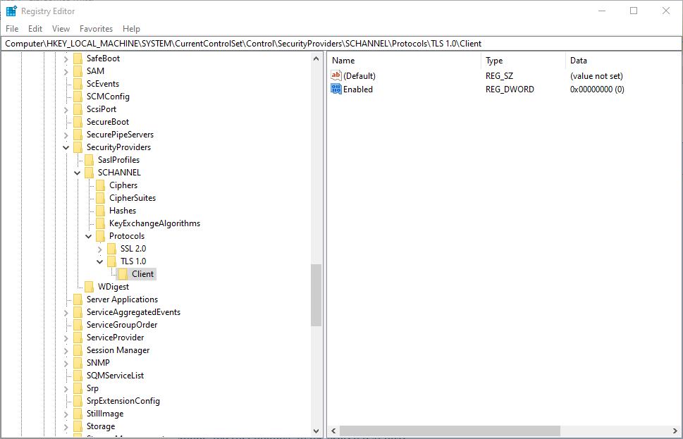 Windows DWORD habilitado 10 cómo deshabilitar tls 1.0