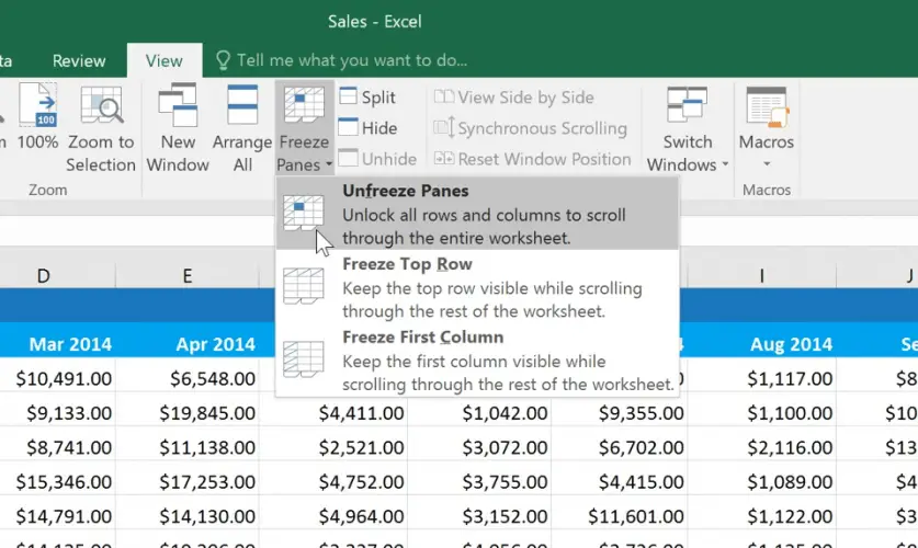 El archivo de Excel de la opción Descongelar paneles no se desplazará hacia abajo