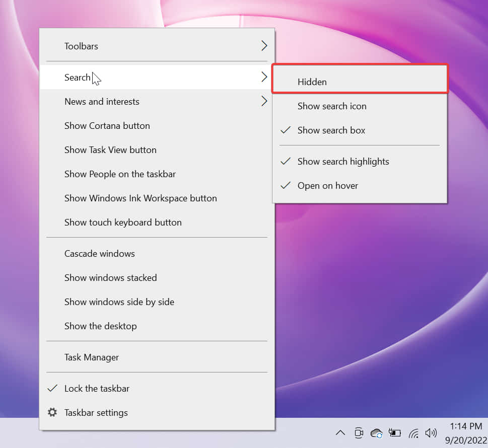 Barra de tareas de Windows 7 para la opción oculta de Windows 10