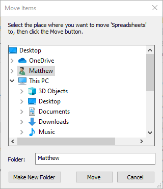 No se pudo acceder al archivo de Excel de la ventana Mover elementos al guardar