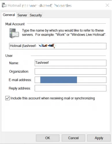 Nombre para mostrar de Windows Live Mail