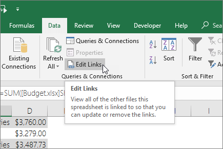 El archivo Excel de la opción Editar enlaces no romperá los enlaces
