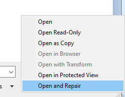 La opción Abrir y reparar el archivo de Microsoft Excel no se cargó por completo