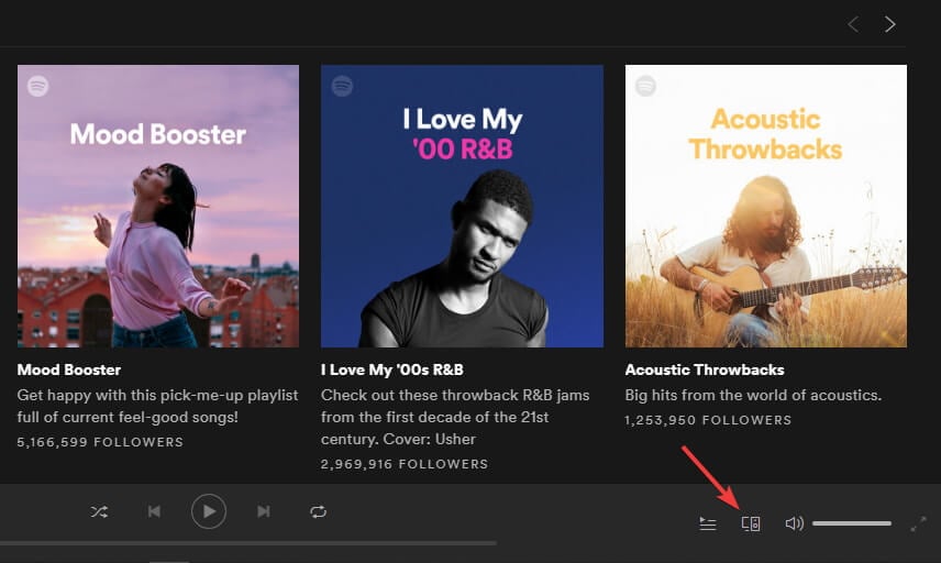 haga clic en el botón de dispositivos spotify