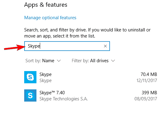 desinstalar la configuración de Windows de Skype