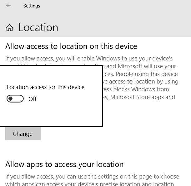 Acceso a la ubicación para esta opción de dispositivo cómo filtrar el tinte de Windows 10