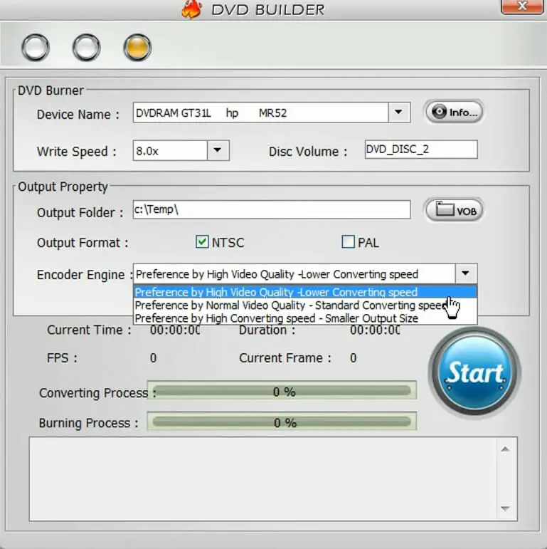 Ventana de DVD Builder Cómo grabar un DVD en Windows 10