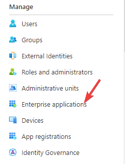 haga clic en aplicaciones empresariales a la izquierda de Azure Active Directory
