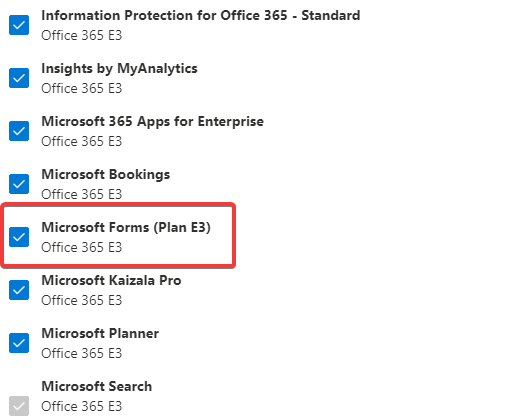 habilitar Microsoft Forms para un usuario específico