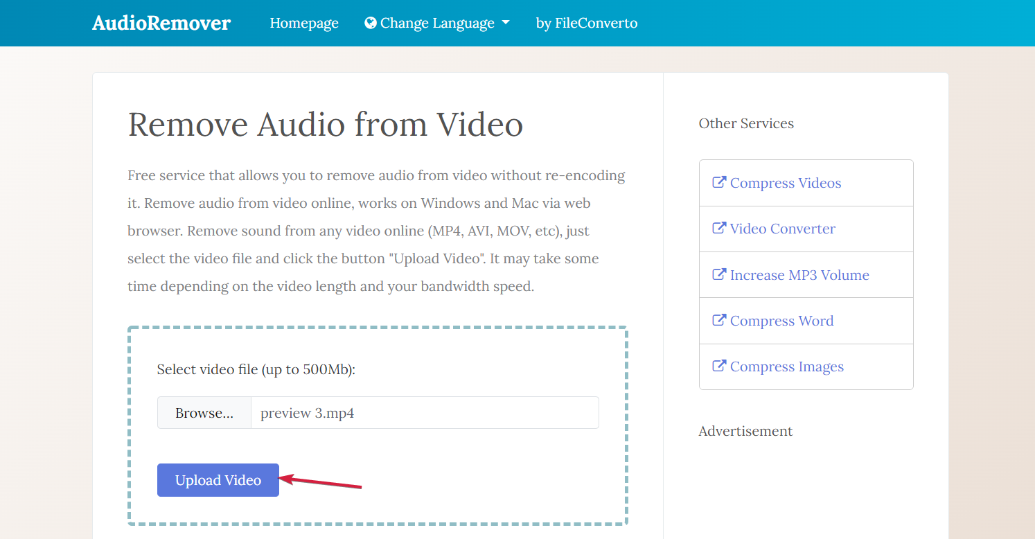 subir video a removedor de audio