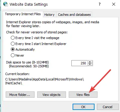 ver archivos configuración de datos del sitio web