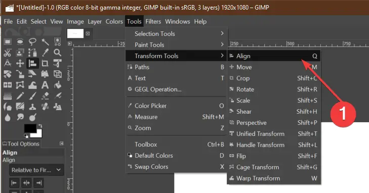 centrar el texto en la alineación de GIMP