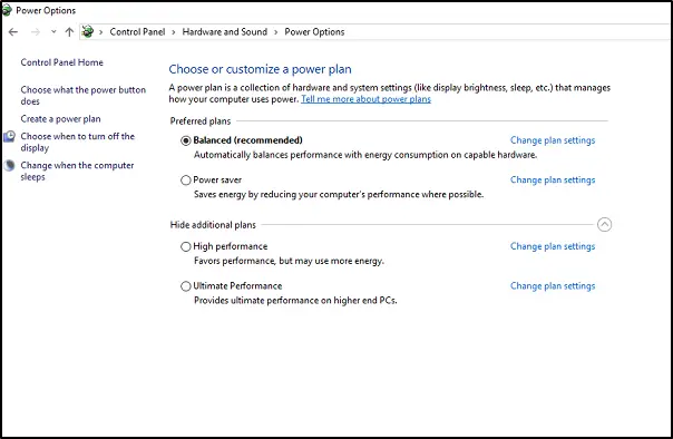 cómo habilitar el plan de energía de máximo rendimiento en la configuración de Windows 10