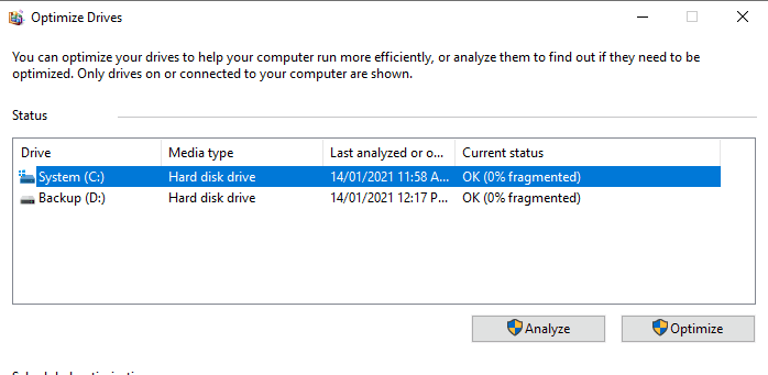 optimizar la velocidad de la unidad para aumentar la velocidad de Windows 10