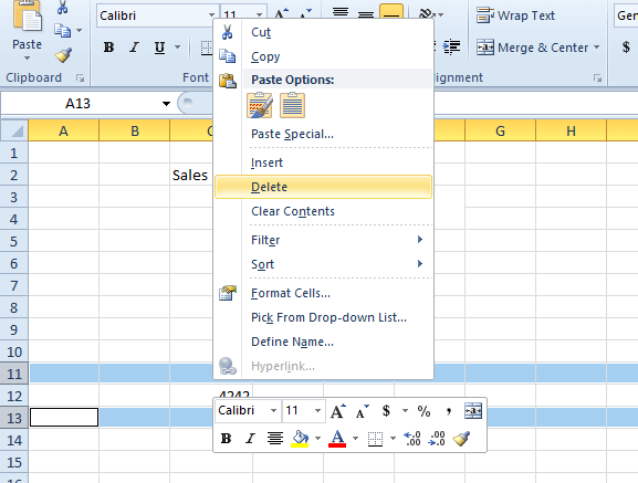 La hoja de cálculo de Excel de la opción Eliminar no se filtra correctamente