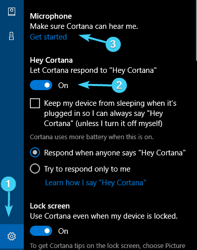 configuración de control de voz de pc windows 10 cortana