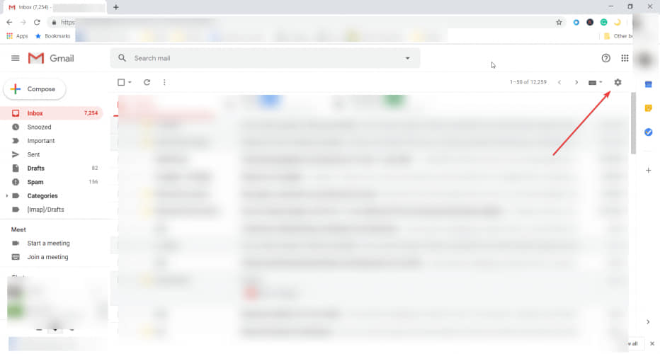 botón de configuración de gmail