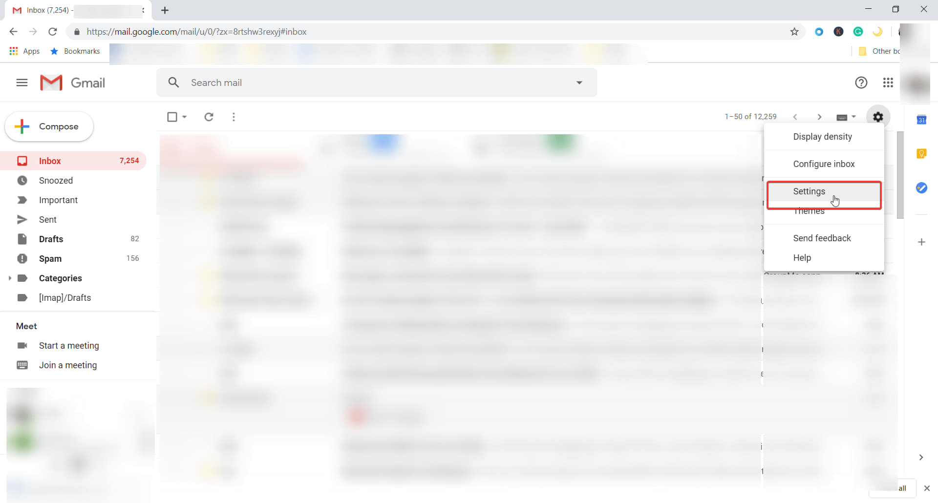 configuración de la aplicación de gmail