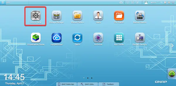 Panel de control QNAP.