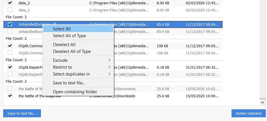 Seleccione la opción Todo para eliminar archivos duplicados de Windows 10