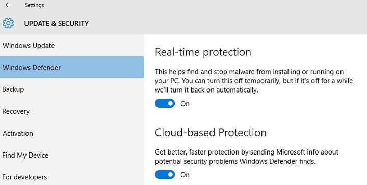 deshabilitar la instalación de actualización de aniversario de Windows Defender