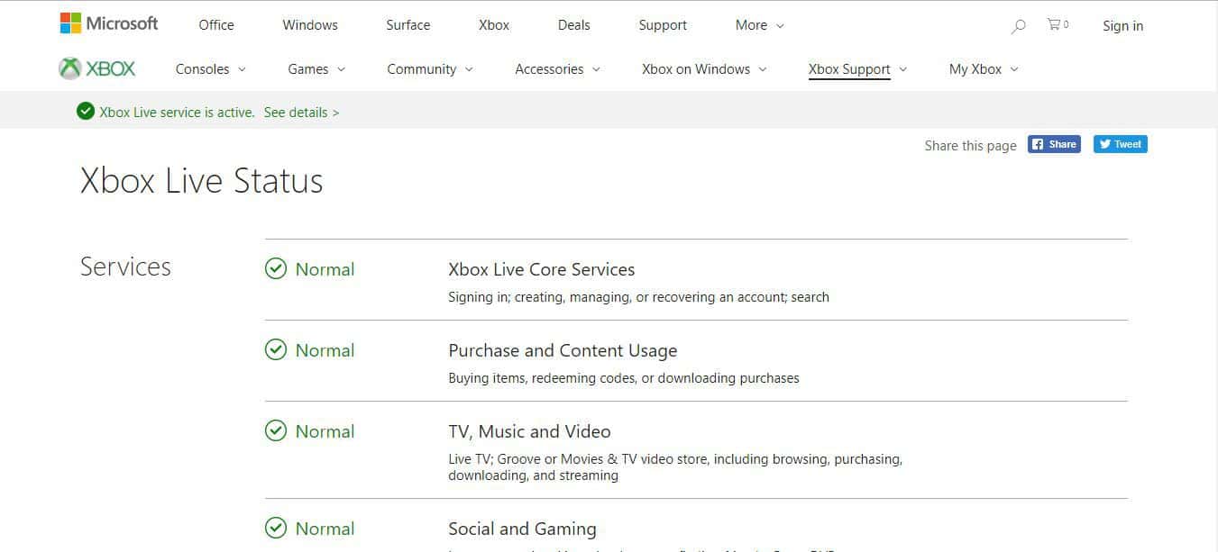 Falta el servicio de red de Xbox Live