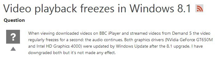 la reproducción de video congela windows 8.1