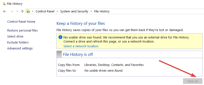 activar historial de archivos windows 10