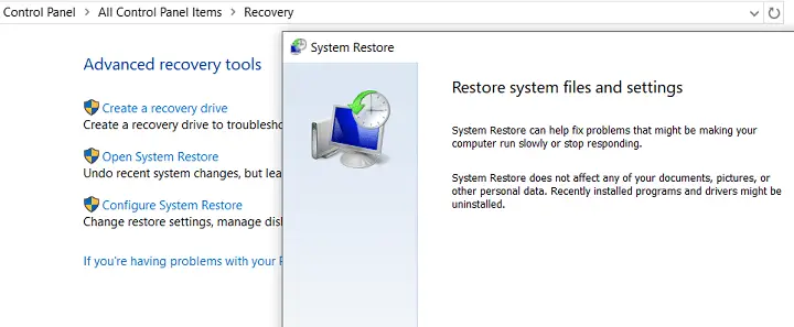 Restaurar sistema Windows 10