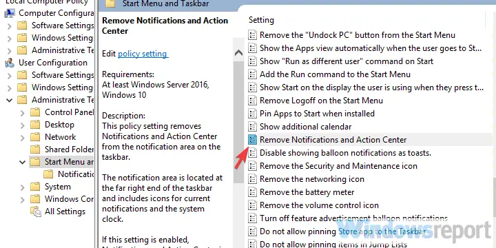 Falta el acceso directo del centro de acción de Windows 10