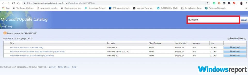 descarga de revisiones de windows 2012