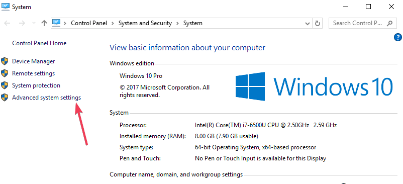 configuración avanzada del sistema windows 10