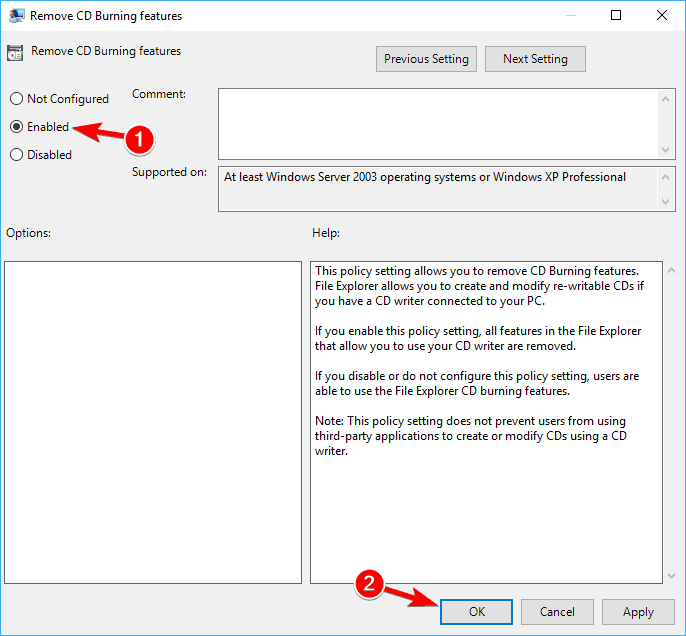 Habilitar política La unidad de DVD de Windows 10 no lee discos