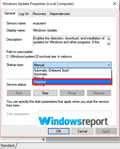 tipo de inicio deshabilitado Windows siempre necesita actualizarse