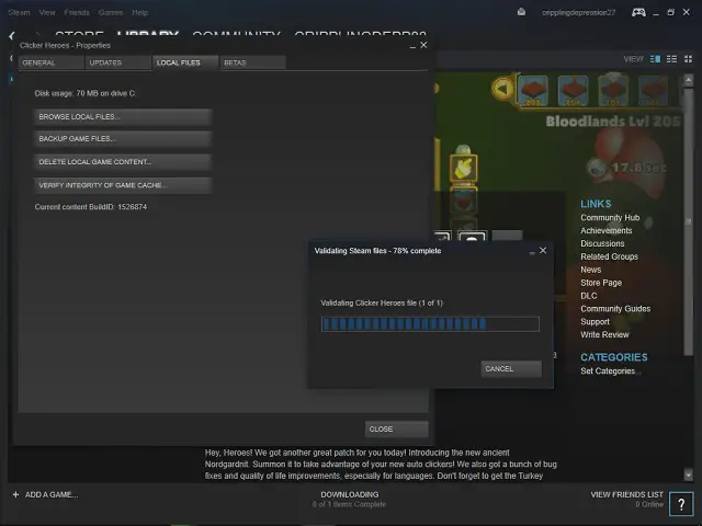 el cliente de Steam verifica los archivos del juego