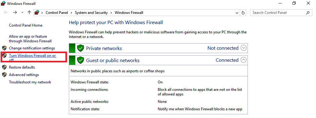 activar o desactivar el firewall de Windows no se puede acceder a los servidores de Adobe