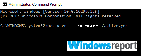 comando net user la cuenta de usuario está deshabilitada actualmente y no se puede usar