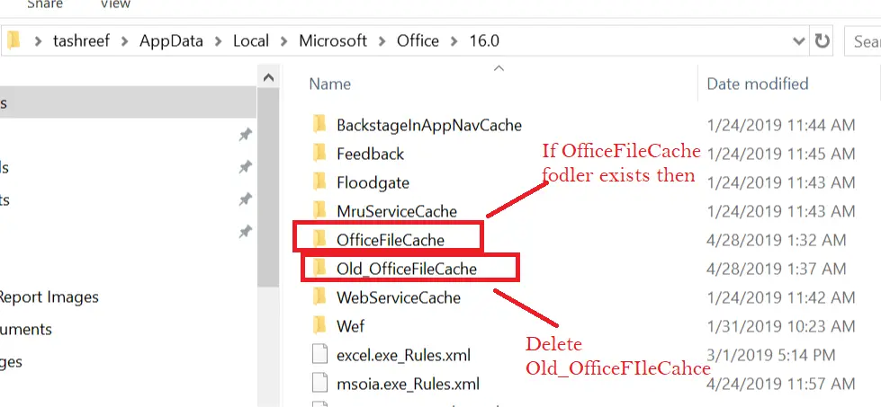 Centro de carga - Eliminar OldFileCache Se produjo un error al acceder a la caché de documentos de Office 