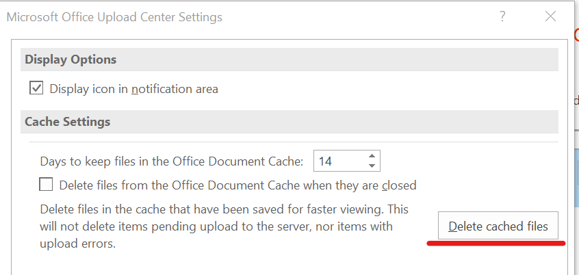 Centro de carga de Microsoft - Eliminar caché Se produjo un error al acceder a la caché de documentos de Office 